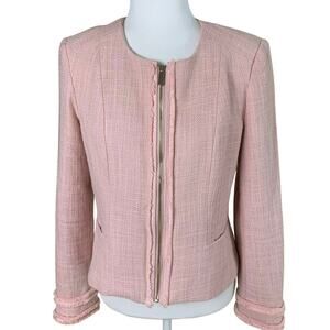 Premise Size 4 Zip-Front Tweed Blazer Lady Jacket Pink Classic Career Collarless